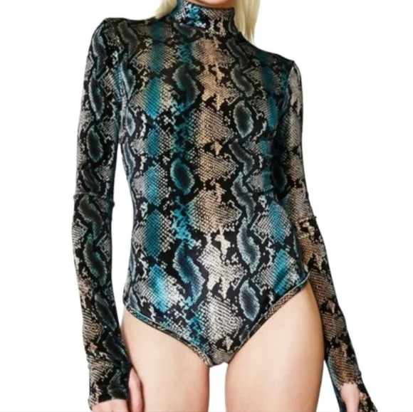 🔴LOWEST! I.AM.GIA Teal Velvet Snakeskin Bodysuit with Thumbholes - Picture 3 of 17